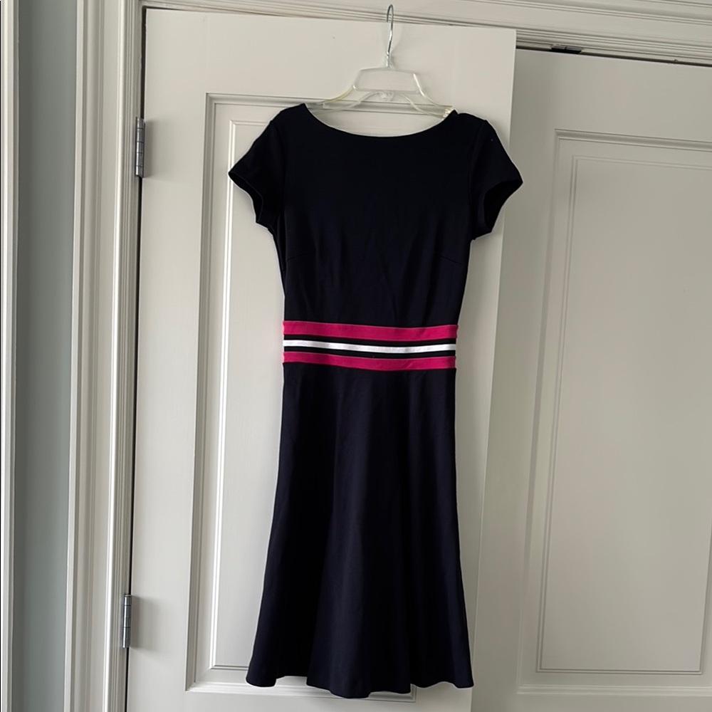 Black Midi Dress with Pink Stripe Waist